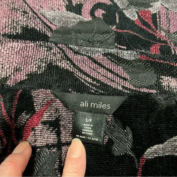 Ali Miles Floral Brocade Art  Belted Jacket, Womens S/P, Purple & Black - Picture 5 of 13
